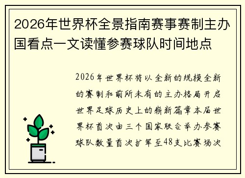 2026年世界杯全景指南赛事赛制主办国看点一文读懂参赛球队时间地点
